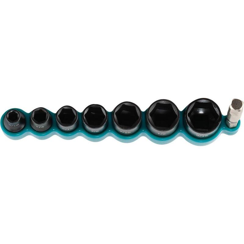 Juego de 8 piezas de llaves de vaso de impacto SAE de 6 puntos con adaptador de llave estándar de 1/4 pulgadas Makita ImpactXPS - E-01703