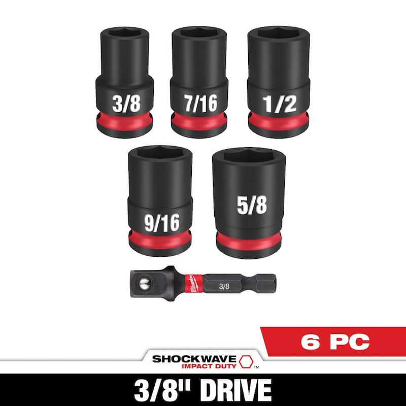 Set de 6 puntas de impacto Milwaukee SHOCKWAVE de 3/8 pulgadas, estándar SAE de 6 puntos - 49-66-7035