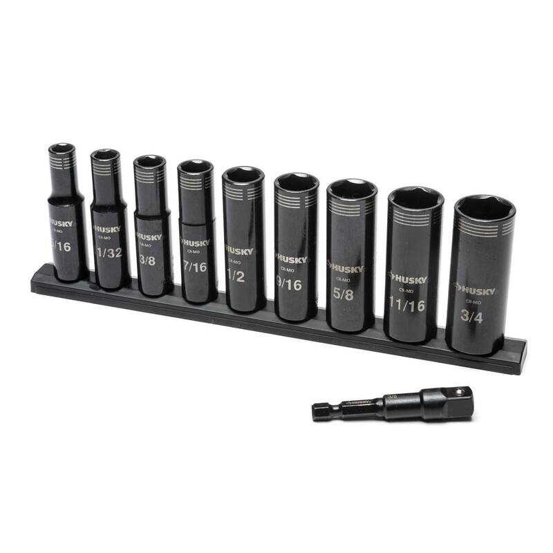 Juego de 10 piezas de llaves de impacto de punto profundo SAE de 6 puntos de pared delgada de 3/8 pulgadas para husky - H3DHYBSAE10PC
