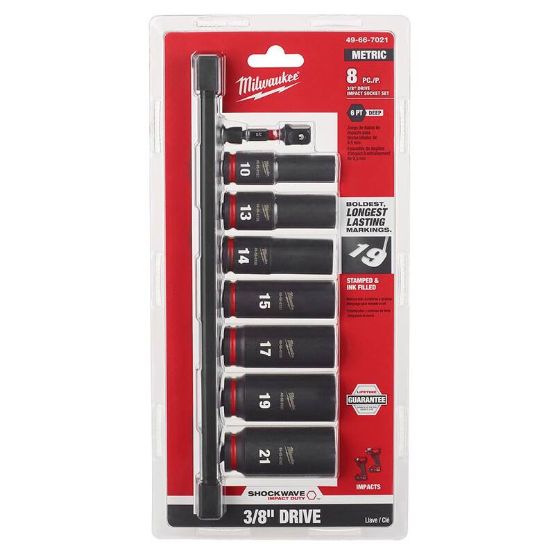 Juego de dados métricos profundos Milwaukee SHOCKWAVE Impact Duty de 3/8 pulgadas (8 piezas) - 49-66-7021