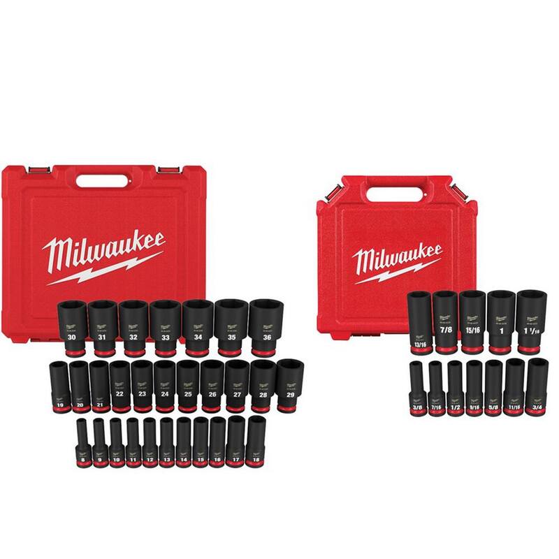Juego de dados de impacto Milwaukee SHOCKWAVE de 1/2 pulgada con medidas métricas/SAE de 6 puntos (41 piezas) - 49-66-7015-49-66-7011