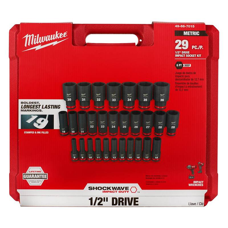 Juego de dados de impacto Milwaukee SHOCKWAVE de 1/2 pulgada con medidas métricas/SAE de 6 puntos (41 piezas) - 49-66-7015-49-66-7011