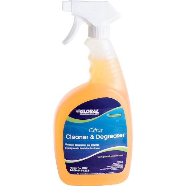 Limpiador/desengrasante industrial Global, botella de pulverización con gatillo, naranja, paquete de 6 - 670281