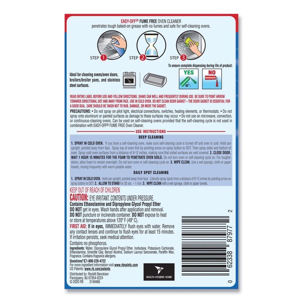 Desengrasante para horno sin humo Easy-Off, lata de aerosol de 14.5 oz, espuma, 12 unidades - 62338-87977