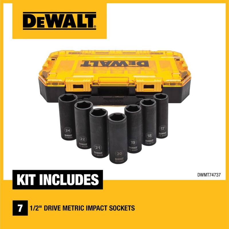 Juego de llaves de impacto métricas de 1/2 pulgadas DEWALT (7 piezas) - DWMT74737