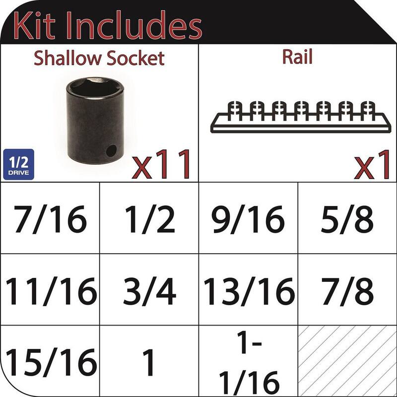 Juego de 11 piezas de casquillos de impacto SAE estándar de 6 puntos de 1/2 pulgada de Husky - H2DIMSS11PC.
