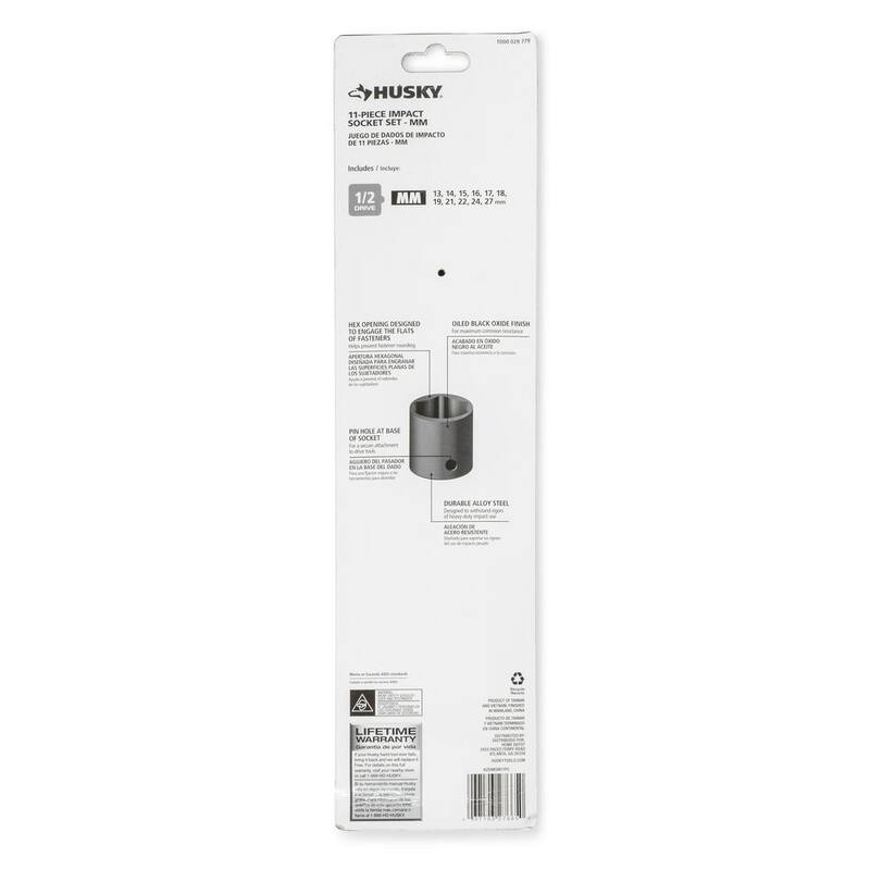 Juego de 11 sockets de impacto estándar métricos de 6 puntos con 1/2 pulg. de tamaño - H2DIMSM11PC