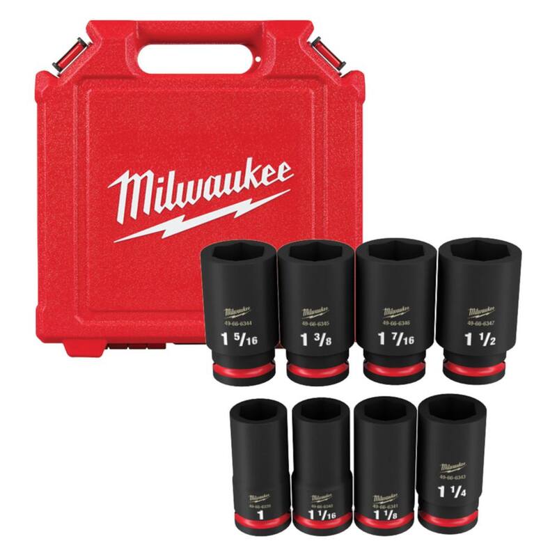 Juego de 8 piezas de enchufes de impacto profundos de 6 puntos Milwaukee SHOCKWAVE de 3/4 de pulgada (Sistema de medición de la Asociación de Estandarización Americana) - 49-66-7018