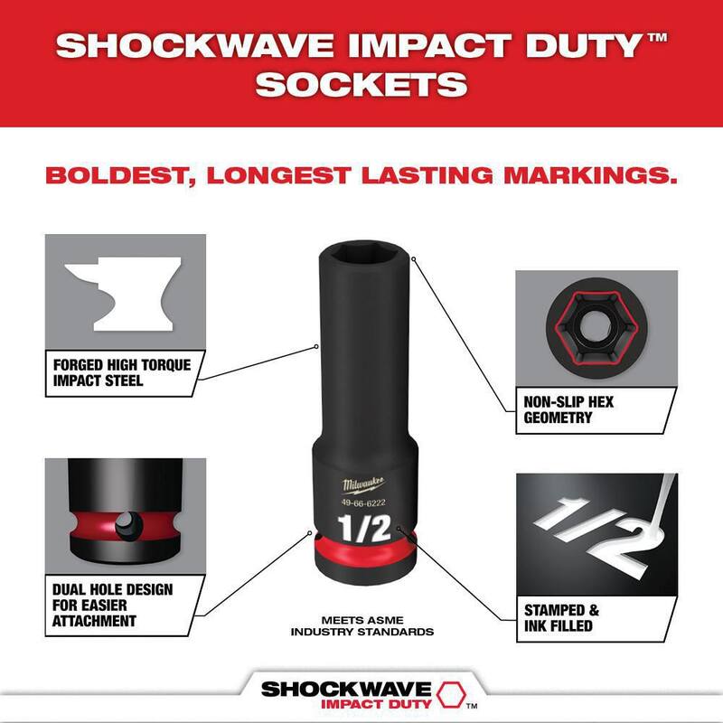 Juego de 8 piezas de enchufes de impacto profundos de 6 puntos Milwaukee SHOCKWAVE de 3/4 de pulgada (Sistema de medición de la Asociación de Estandarización Americana) - 49-66-7018