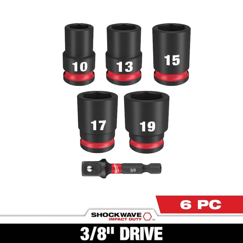 Juego de dados de impacto estándar métrico de 6 puntos de 3/8 pulgadas de Milwaukee SHOCKWAVE (conjunto de 6 piezas) - 49-66-7036