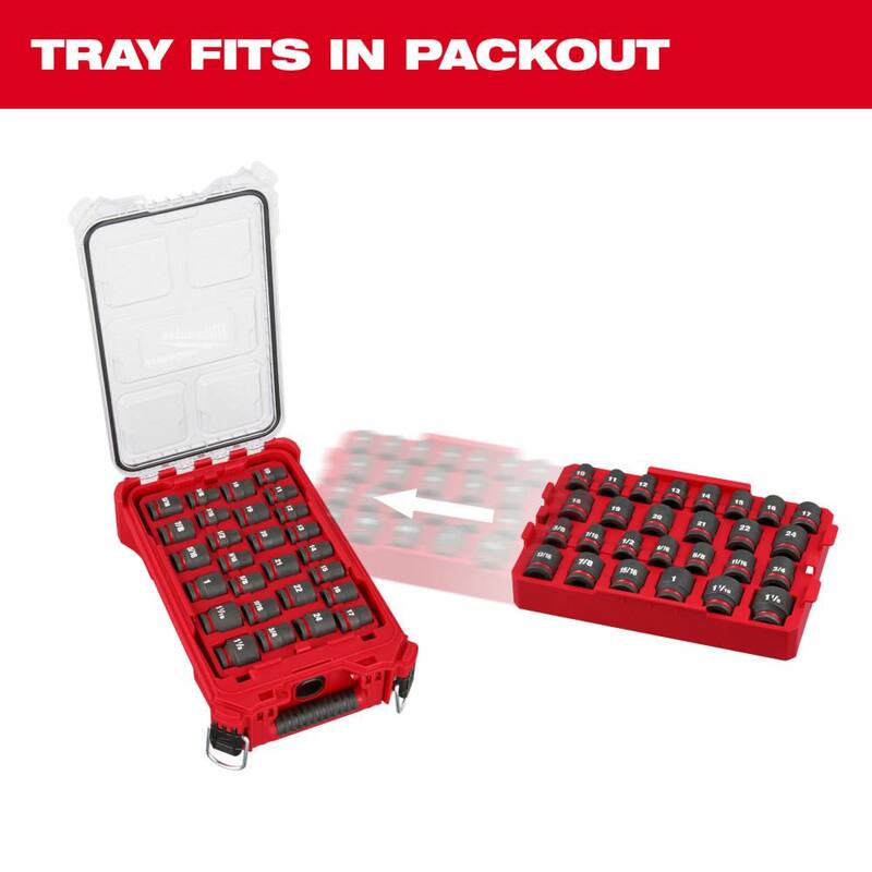 Set de llaves de impacto Milwaukee SHOCKWAVE de 1/2 pulgadas, métricas y estándar SAE (27 piezas) - 49-66-6819