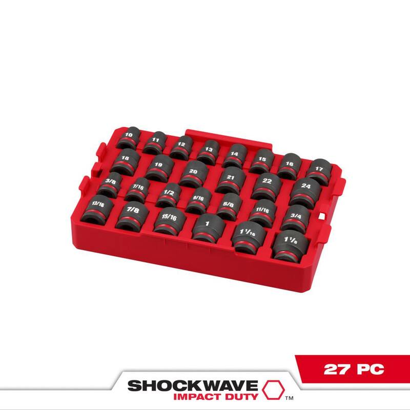 Set de llaves de impacto Milwaukee SHOCKWAVE de 1/2 pulgadas, métricas y estándar SAE (27 piezas) - 49-66-6819