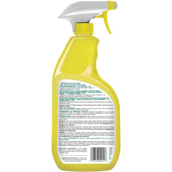 Limpiador y desengrasante industrial Simple Green, botella de 24 oz con pulverizador, líquido, amarillo - 3010001214002