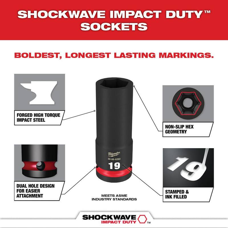 Set de 14 piezas de casquillos de impacto de 6 puntos métricos de 1/2 pulgada de la serie SHOCKWAVE de Milwaukee - 49-66-7013
