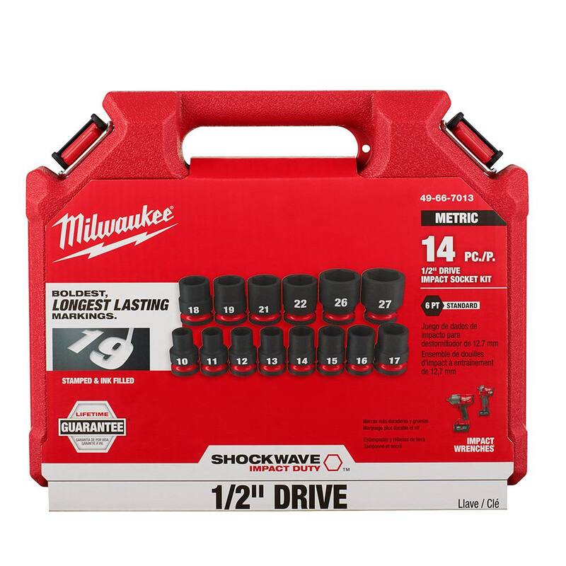 Set de 14 piezas de casquillos de impacto de 6 puntos métricos de 1/2 pulgada de la serie SHOCKWAVE de Milwaukee - 49-66-7013