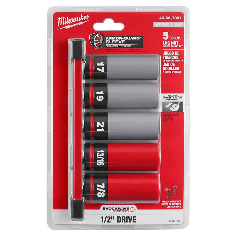 Juego de 5 piezas de puntas de impacto de nuez para ruedas de 1/2 pulgada SAE y métricas de Milwaukee SHOCKWAVE - 49-66-7831