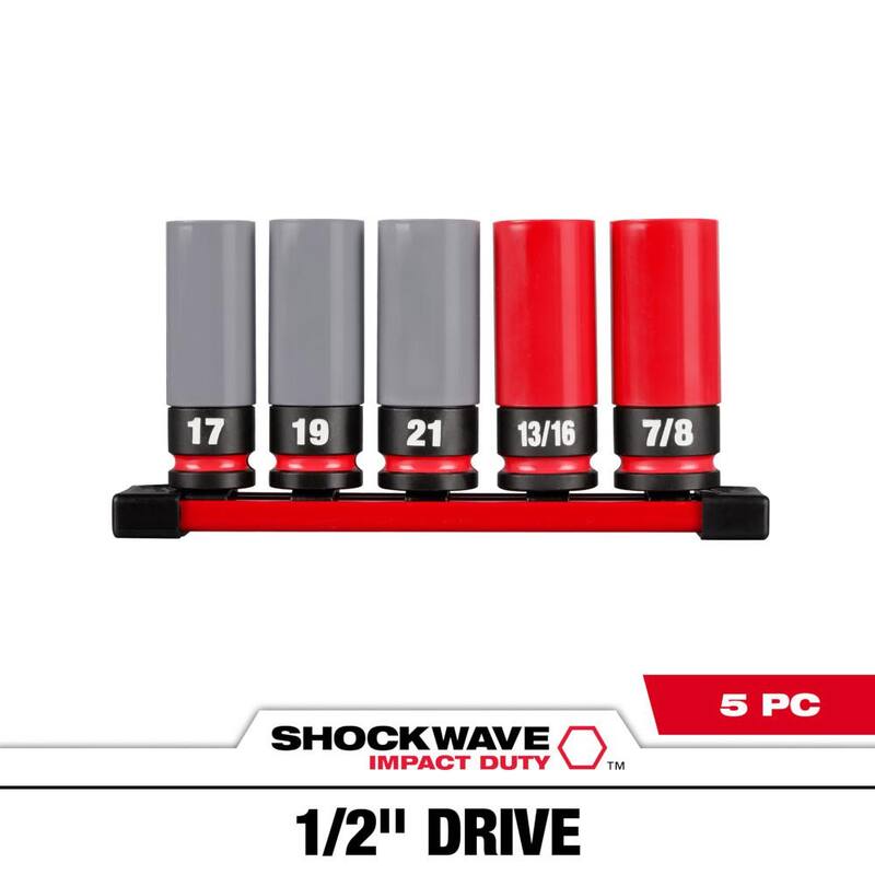 Juego de 5 piezas de puntas de impacto de nuez para ruedas de 1/2 pulgada SAE y métricas de Milwaukee SHOCKWAVE - 49-66-7831