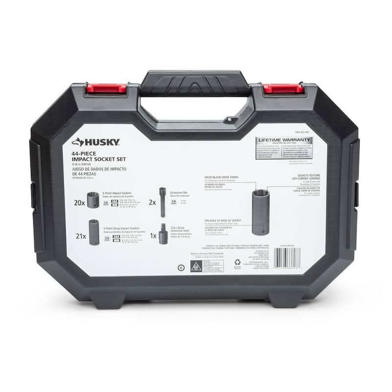 Juego de 44 piezas de dados de impacto de 6 puntos SAE/Métrico de 3/8 pulgadas para la unidad Husky - H3D44PCIMPSAS