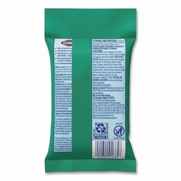 Paquete de pañitos desinfectantes Clorox, tamaño para llevar, 1 capa, 6.53 x 2.79, aroma fresco, blanco, 9 pañitos, 24 paquetes - 60133