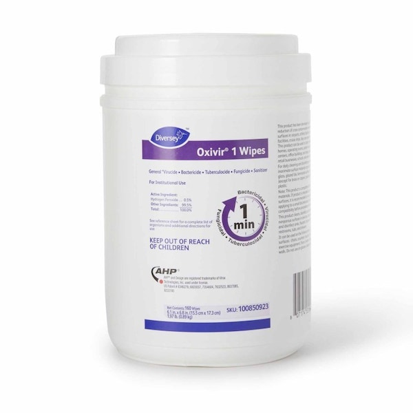 Limpiador desinfectante de superficies Diversey Oxivir 1 con toallitas húmedas de peróxido de hidrógeno prehumedecidas, con aroma, 160 unidades, 1920PK - DVO100850923