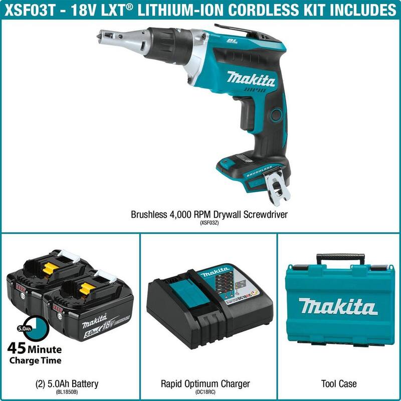 Juego de destornillador inalámbrico para paneles de yeso Makita 18V 5.0Ah LXT de iones de litio sin escobillas - XSF03T