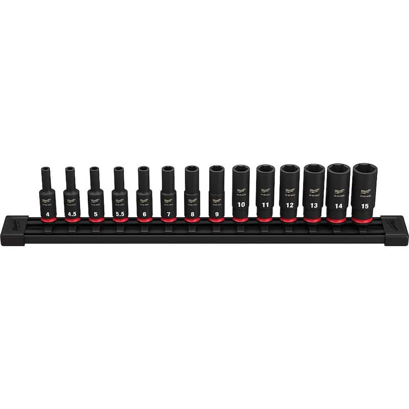 Juego de 14 piezas de sockets de impacto de 6 puntos de 1/4 de pulgada Milwaukee SHOCKWAVE de vaso profundo métrico para unidad de 1/4 de pulgada - 49-66-7003