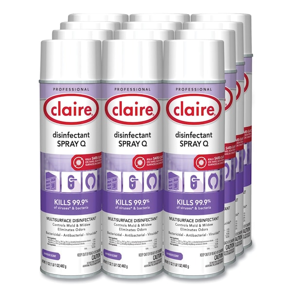 Desinfectante en Aerosol Claire Spray Q. Aroma a Lavanda, 17 oz, Paquete de 12 - CL1003