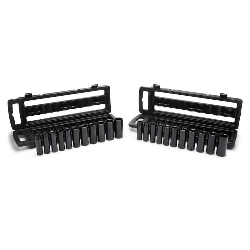 Juego de dados de impacto de 6 puntos SAE/Métrico de 1/2 pulgadas Husky con dos estuches de almacenamiento (22 piezas) - H2DDIMP22PCSMCB
