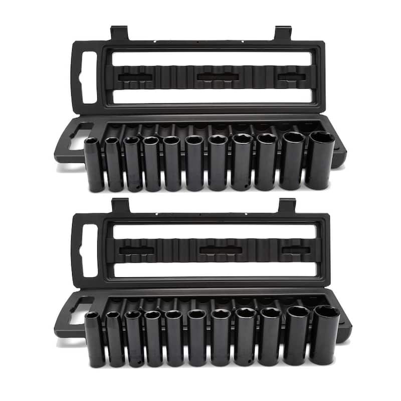 Juego de dados de impacto de 6 puntos SAE/Métrico de 1/2 pulgadas Husky con dos estuches de almacenamiento (22 piezas) - H2DDIMP22PCSMCB
