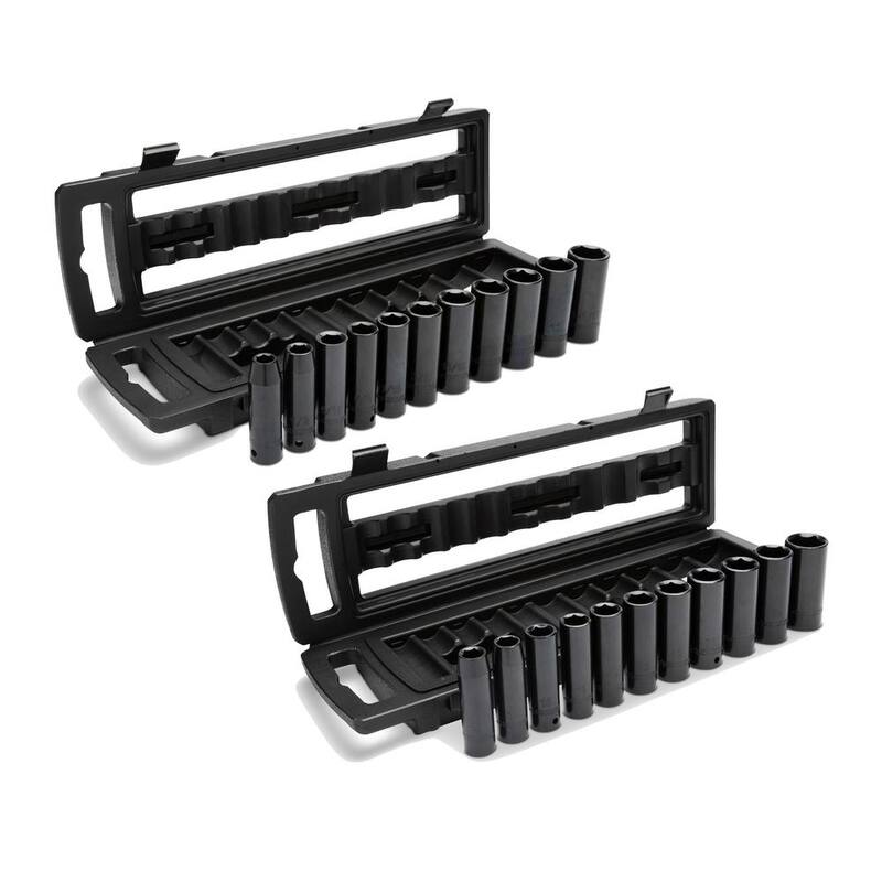 Juego de dados de impacto de 6 puntos SAE/Métrico de 1/2 pulgadas Husky con dos estuches de almacenamiento (22 piezas) - H2DDIMP22PCSMCB