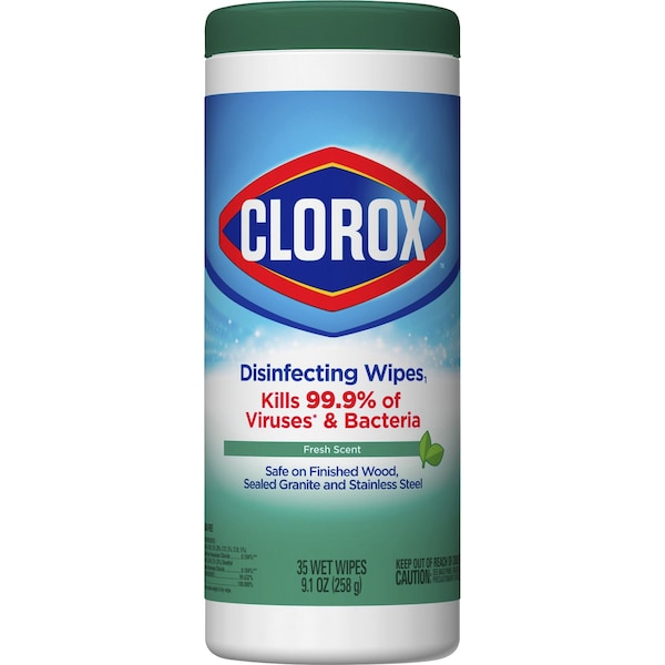 Toallitas de Limpieza Desinfectantes Clorox, Canister, Frescas, Verde, 35 unidades - CLO01593CT