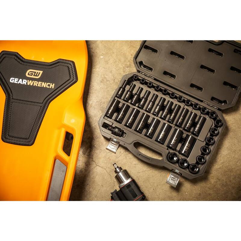 Set de dados de impacto métricos estándar y profundos de 1/2 pulgadas de 6 puntos GEARWRENCH (39 piezas) - 84948N