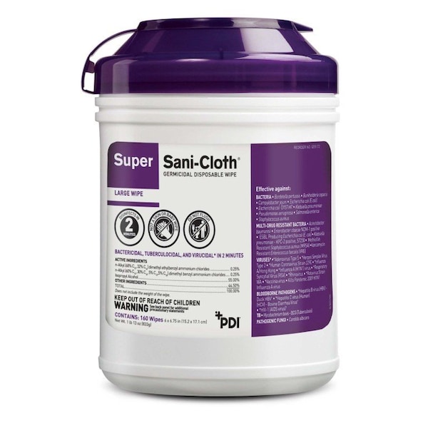 Toallita desinfectante para superficies Super Sani-Cloth, bote grande, 160 unidades - Q55172