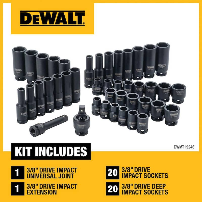 Juego de llaves de vaso de impacto DEWALT de 3/8 pulgadas (42 piezas) - DWMT19248