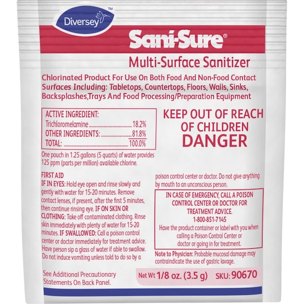 Desinfectante Multi-Superficies Sani-Sure, 0.13 oz (0.01 lb) de Cloro, Amarillo, 100 PK - DVO90670