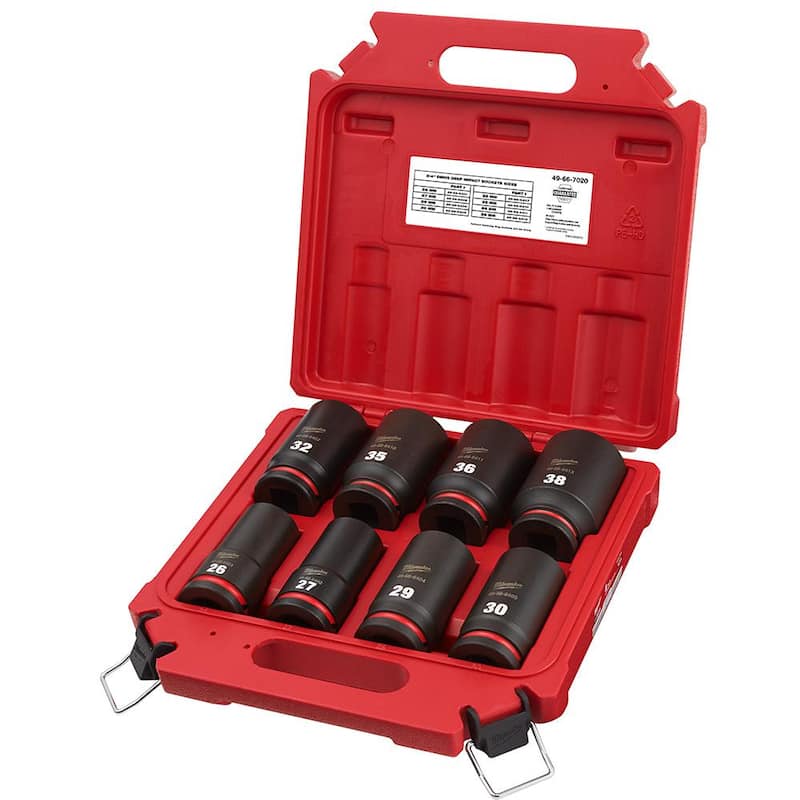 Juego de 8 piezas de dados de impacto de 6 puntos de 3/4 pulgadas de profundidad métricos Milwaukee SHOCKWAVE - 49-66-7020