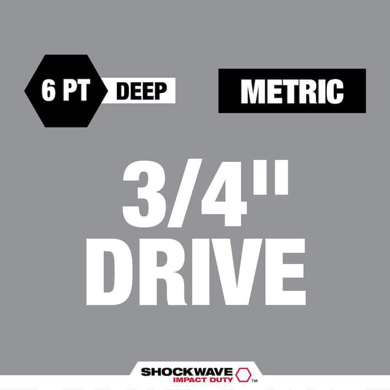 Juego de 8 piezas de dados de impacto de 6 puntos de 3/4 pulgadas de profundidad métricos Milwaukee SHOCKWAVE - 49-66-7020