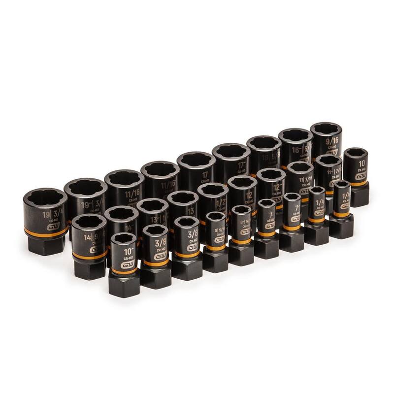 Set de casquillos de extracción de impacto GEARWRENCH Bolt Biter de 1/4 y 3/8 pulgadas SAE/Métrico (28 piezas) - 84784