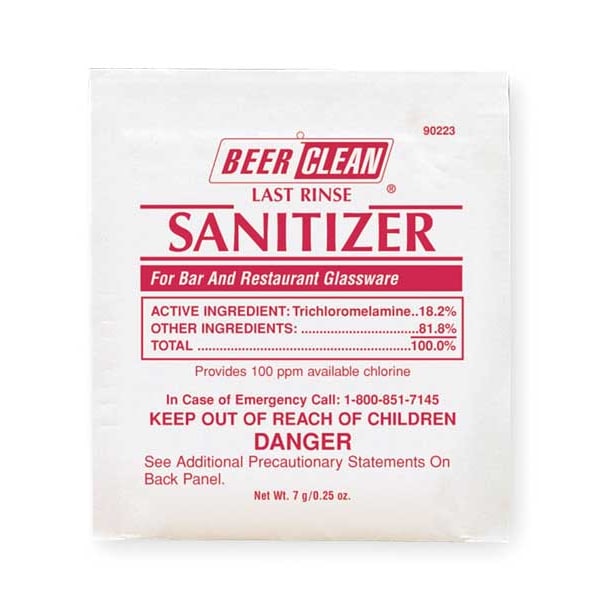 Desinfectante Beer Clean, Bolsa de 0.25 oz, Sin Aroma, Blanco, Paquete de 100 - 90223