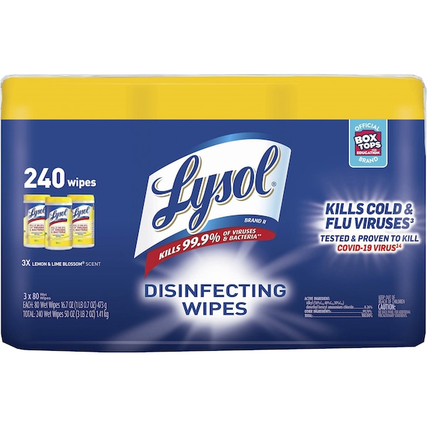 Toallitas desinfectantes Lysol Limón/Lima, Canister, Limón; Flor de Lima, Blanco, 240 pzas - RAC84251
