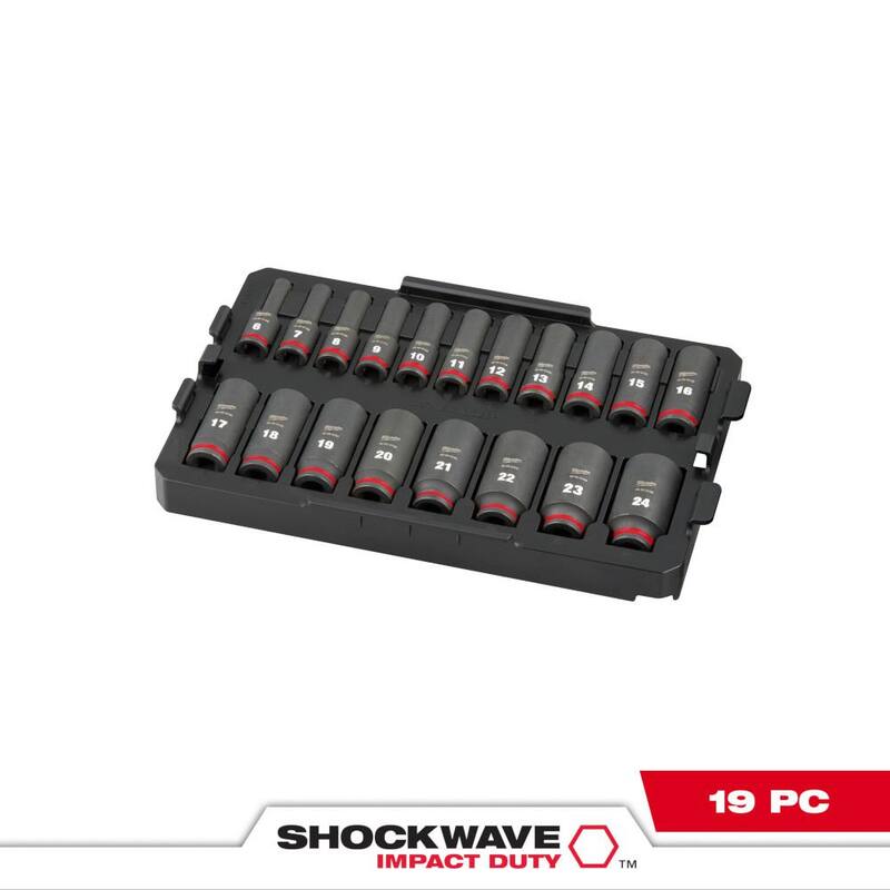 Set de 19 piezas de dados de impacto profundo Métrico Milwaukee SHOCKWAVE de 3/8 pulgadas de Drive - 49-66-6816