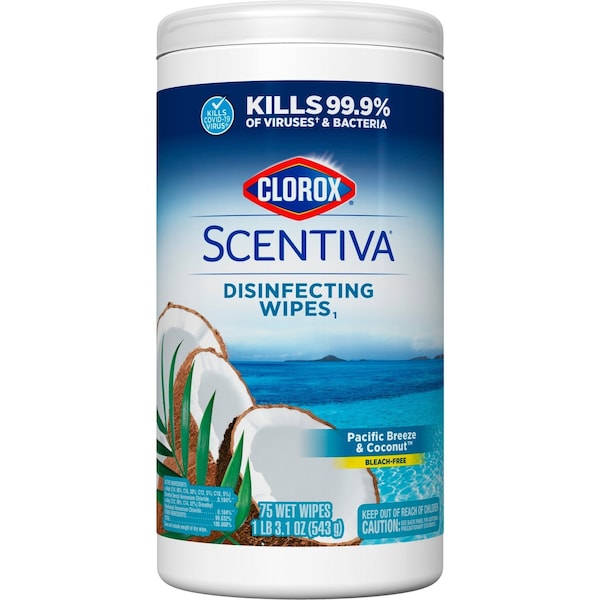 Clorox Scentiva Wipes, Toallitas de Limpieza Sin Cloro, Envase, Aroma Pacific Breeze & Coconut, Blanco - CLO60037