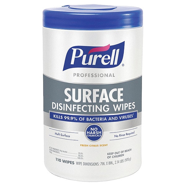 Toallitas Desinfectantes Purell, Envase de 110 unidades, listas para usar, con alcohol, paquete de 6 - 9342-06