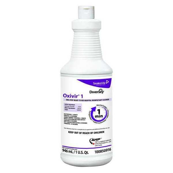 Limpiador y desinfectante Diversey, botella pulverizadora de 32 oz, sin aroma, incoloro, paquete de 12 - 100850916