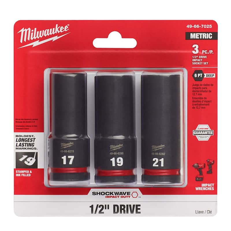 Juego de 3 piezas de impacto profundo de 1/2 pulg. Milwaukee SHOCKWAVE Impact Duty para unidad métrica - 49-66-7025