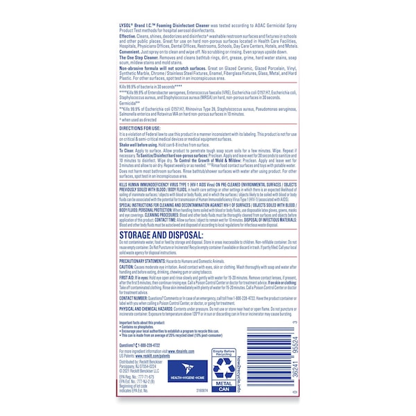 Lysol Limpiador y Desinfectante, Lata de Aerosol de 24 oz, Fresco, Paquete de 12 - REC95524