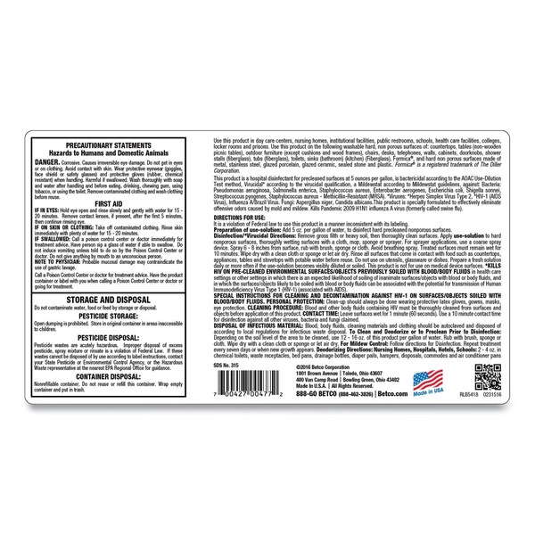 Limpiadores y Detergentes Betco, Botella, Cítrico Floral, 4 PK - 3154700