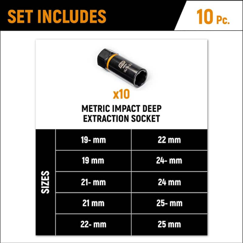 Juego de 10 piezas de vasos de extracción profunda SAE/métricos de 1/2 pulg. Drive Bolt Biter de GEARWRENCH - 86071