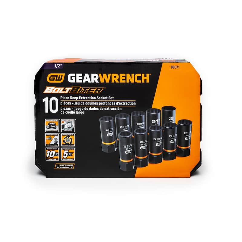 Juego de 10 piezas de vasos de extracción profunda SAE/métricos de 1/2 pulg. Drive Bolt Biter de GEARWRENCH - 86071