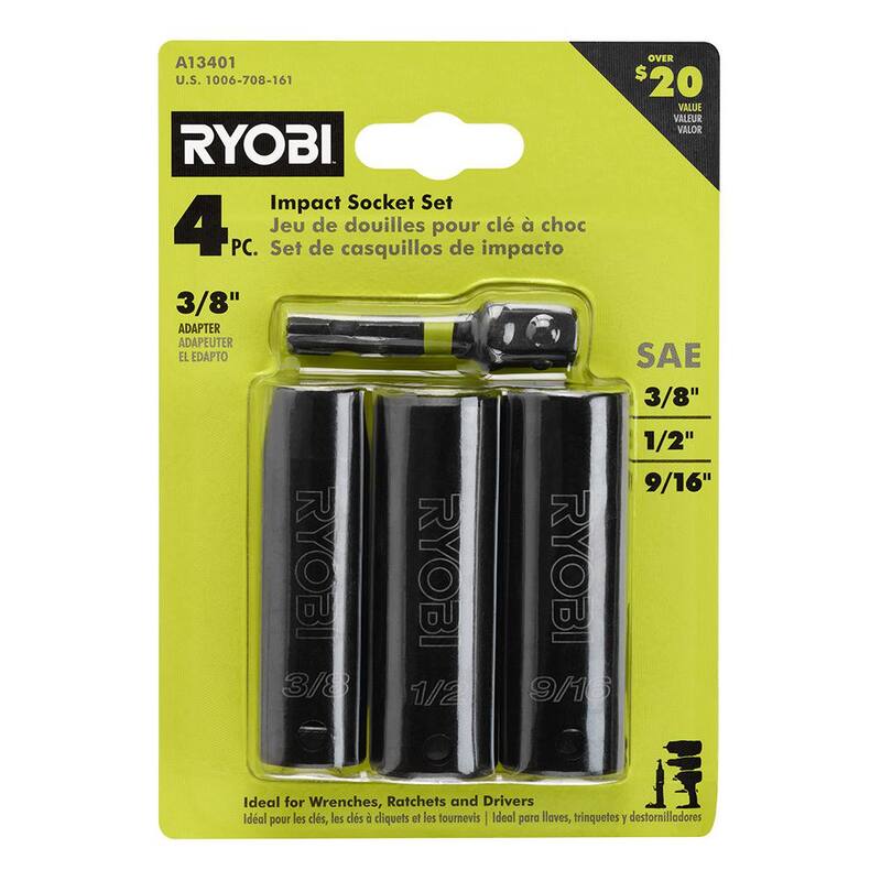 RYOBI Juego de 4 piezas de enchufes de impacto SAE de 3/8 de pulgada - A13401